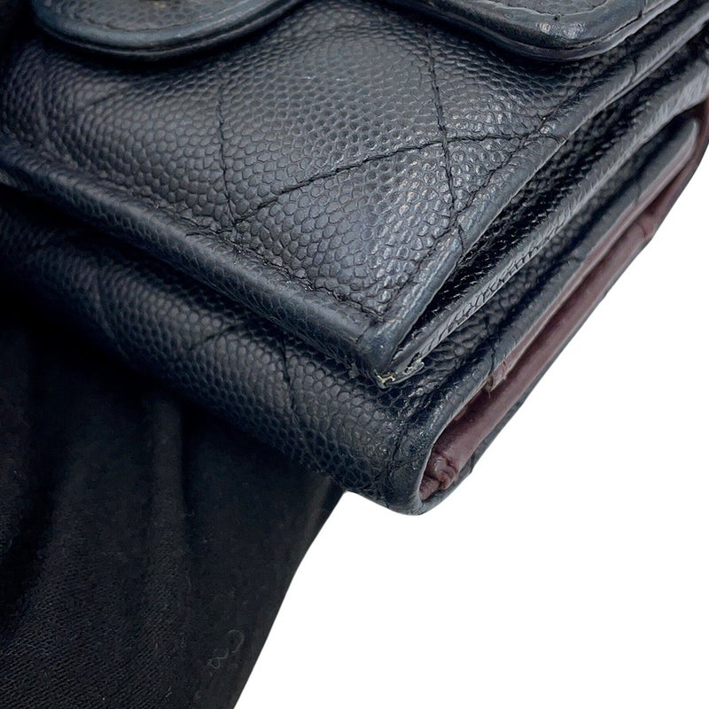シャネル 三つ折り財布 マトラッセ ココマーク クラシック スモール フラップ ウォレット キャビアスキン AP0230 CHANEL 黒