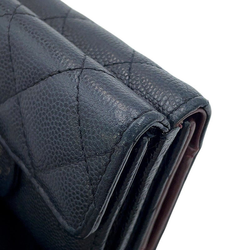 シャネル 三つ折り財布 マトラッセ ココマーク クラシック スモール フラップ ウォレット キャビアスキン AP0230 CHANEL 黒