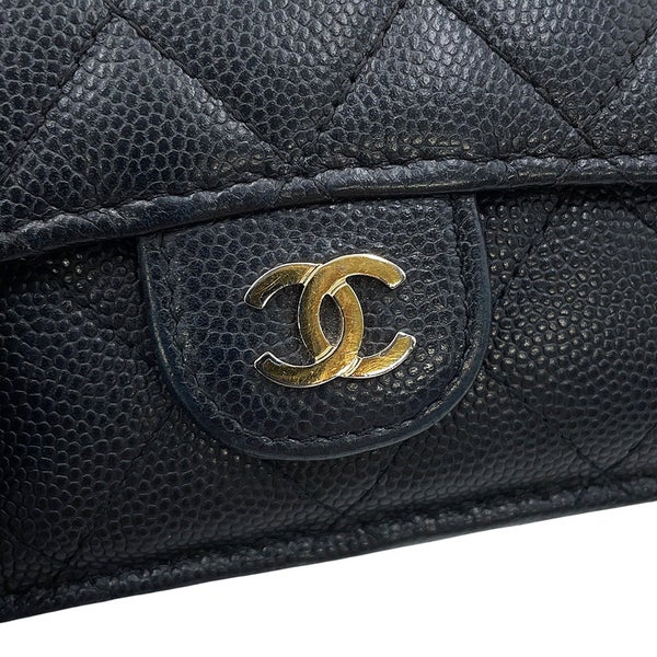 シャネル 三つ折り財布 マトラッセ ココマーク クラシック スモール フラップ ウォレット キャビアスキン AP0230 CHANEL 黒