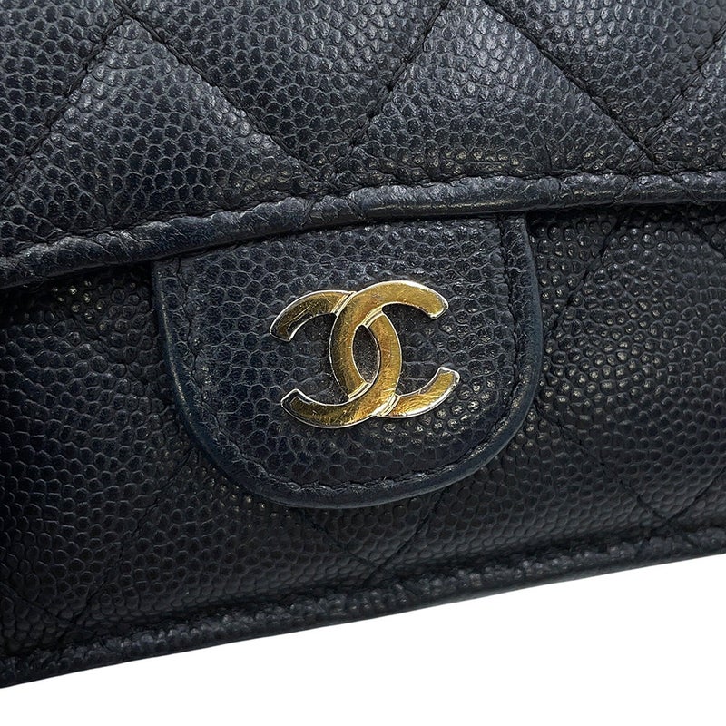 シャネル 三つ折り財布 マトラッセ ココマーク クラシック スモール フラップ ウォレット キャビアスキン AP0230 CHANEL 黒