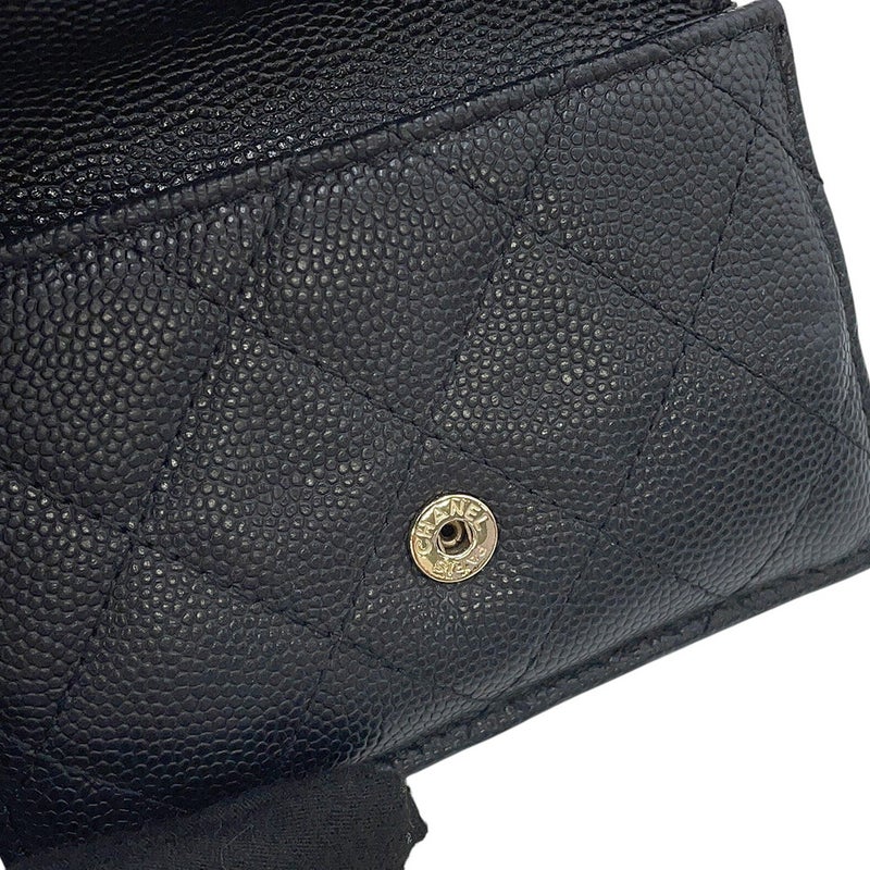 シャネル 三つ折り財布 マトラッセ ココマーク クラシック スモール フラップ ウォレット キャビアスキン AP0230 CHANEL 黒