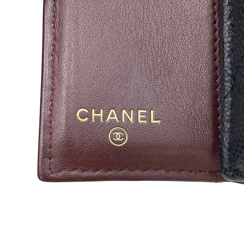 シャネル 三つ折り財布 マトラッセ ココマーク クラシック スモール フラップ ウォレット キャビアスキン AP0230 CHANEL 黒