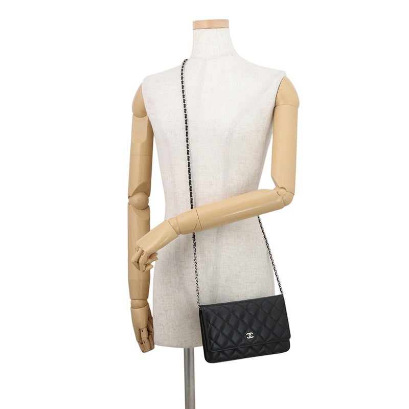 シャネル チェーンウォレット クラシック マトラッセ ココマーク キャビアスキン AP0250 CHANEL 財布 黒