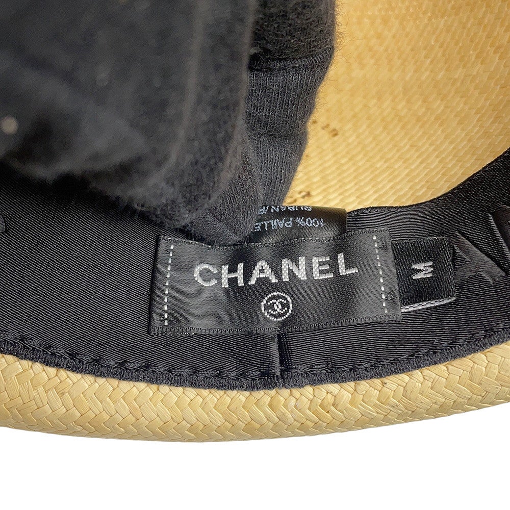 シャネル ストローハット ココマーク リボン サイズM CHANEL ハット 黒