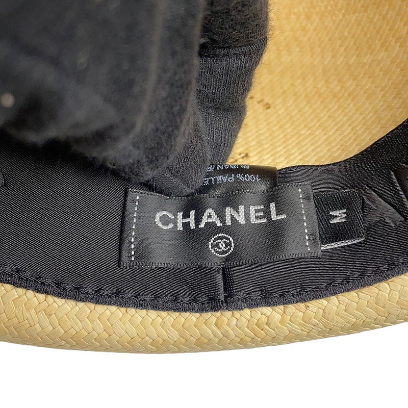シャネル ストローハット ココマーク リボン サイズM CHANEL ハット 黒