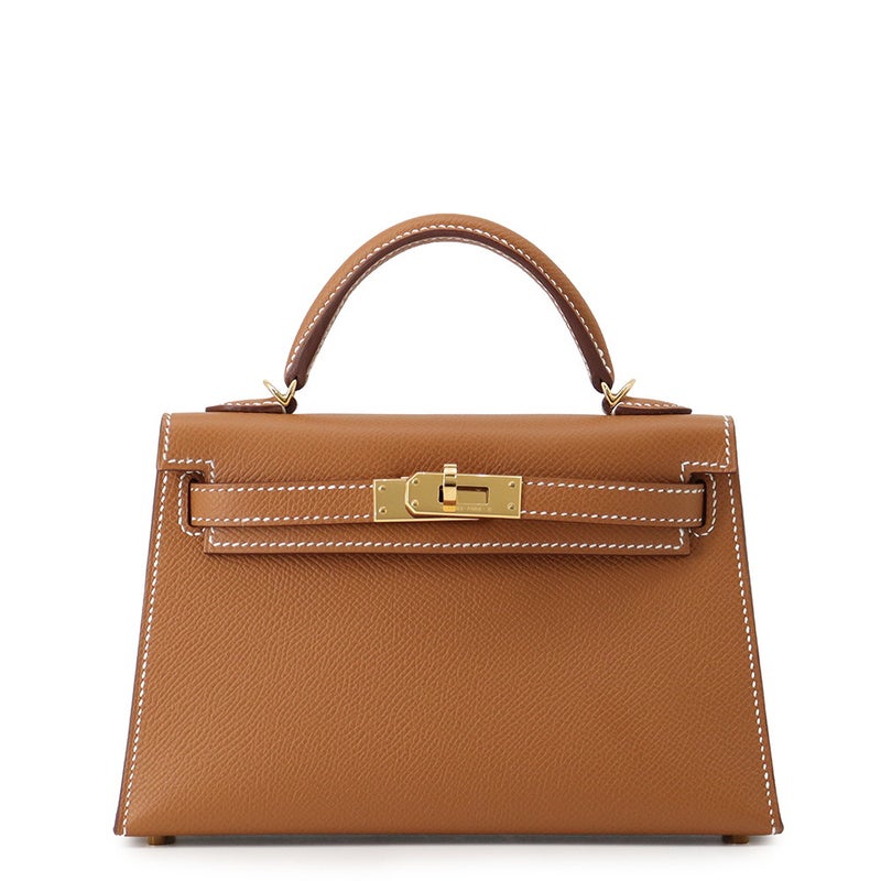 エルメス ハンドバッグ ミニケリー 外縫い ゴールド/ゴールド金具 エプソン K刻印 HERMES Kelly 2wayバッグ