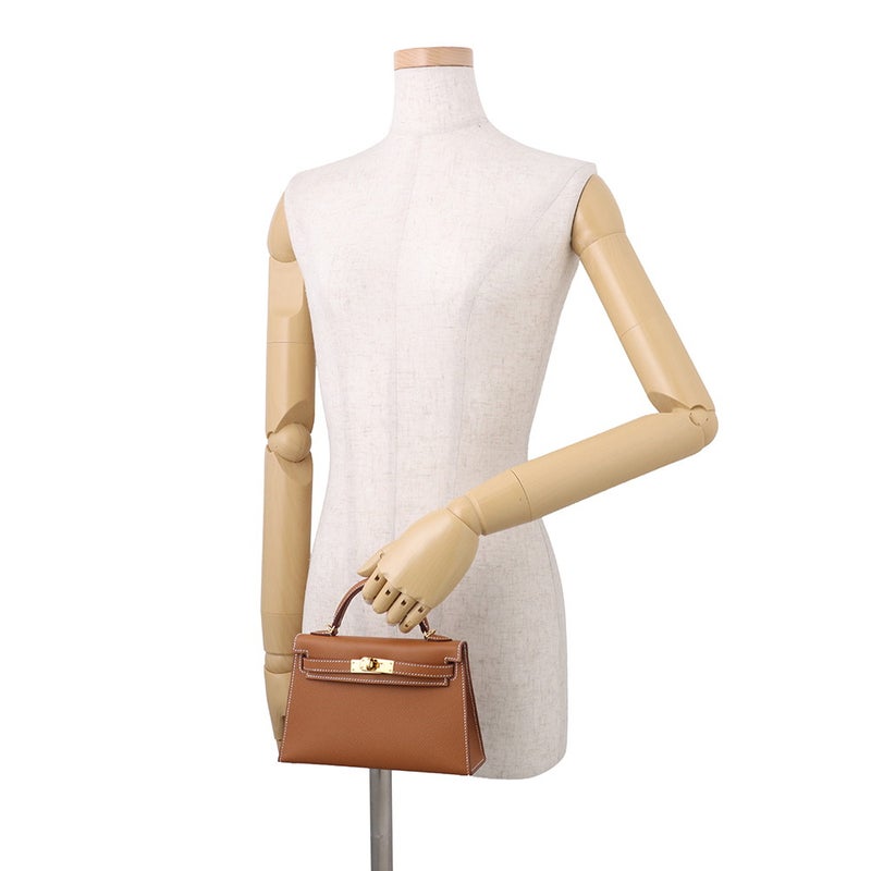 エルメス ハンドバッグ ミニケリー 外縫い ゴールド/ゴールド金具 エプソン K刻印 HERMES Kelly 2wayバッグ