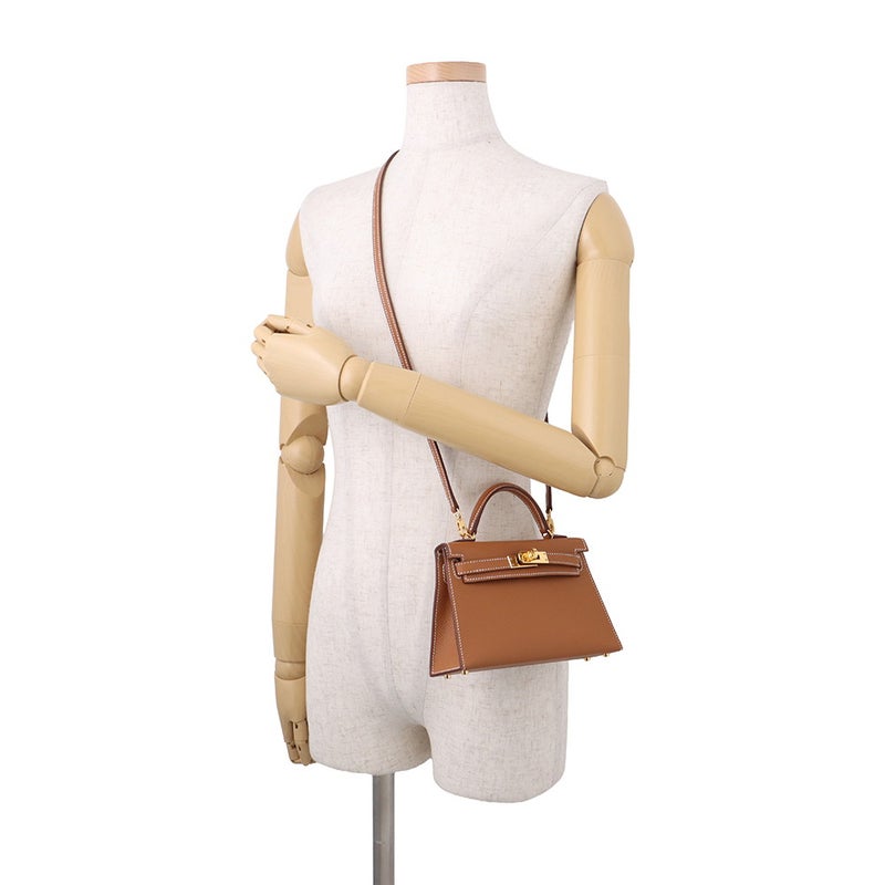 エルメス ハンドバッグ ミニケリー 外縫い ゴールド/ゴールド金具 エプソン K刻印 HERMES Kelly 2wayバッグ