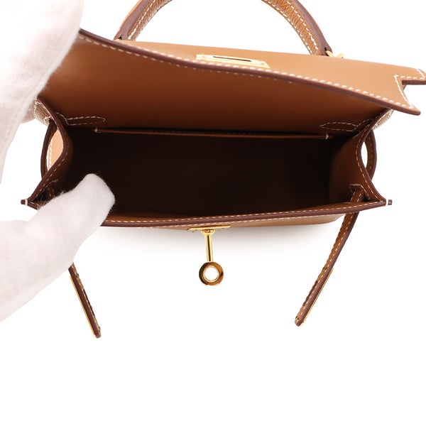エルメス ハンドバッグ ミニケリー 外縫い ゴールド/ゴールド金具 エプソン K刻印 HERMES Kelly 2wayバッグ