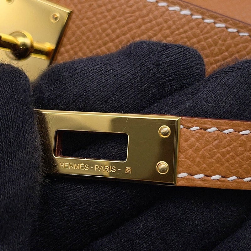 エルメス ハンドバッグ ミニケリー 外縫い ゴールド/ゴールド金具 エプソン K刻印 HERMES Kelly 2wayバッグ