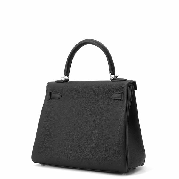エルメス ハンドバッグ ケリー25 内縫い ブラック/シルバー金具 トゴ W刻印 HERMES 2wayショルダー 黒