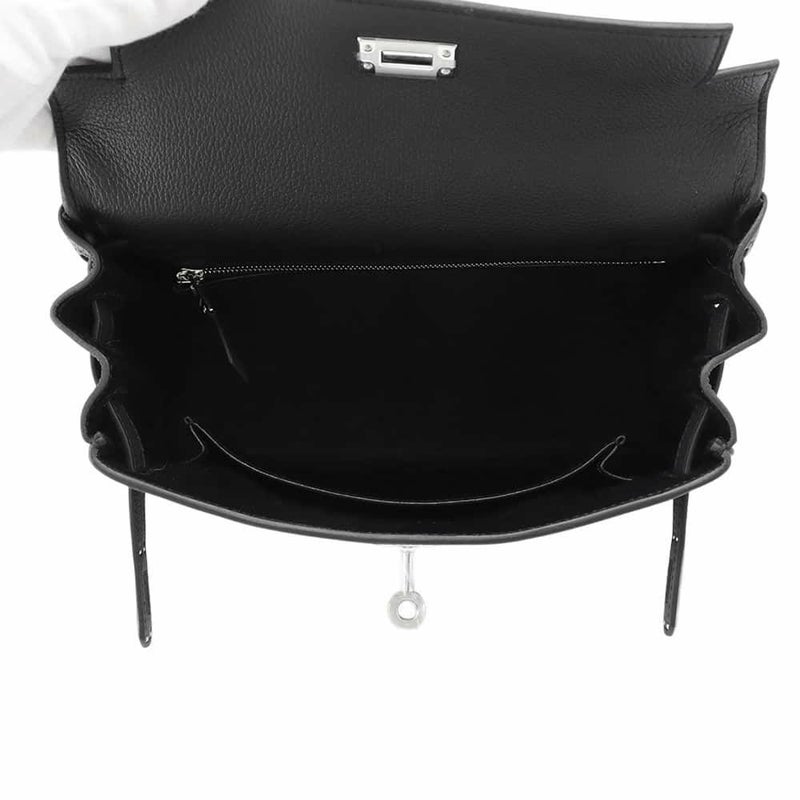エルメス ハンドバッグ ケリー25 内縫い ブラック/シルバー金具 トゴ W刻印 HERMES 2wayショルダー 黒