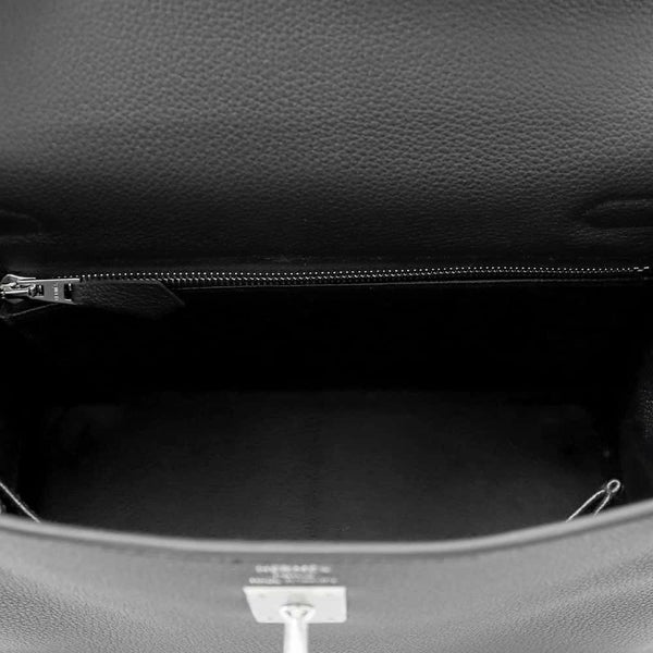 エルメス ハンドバッグ ケリー25 内縫い ブラック/シルバー金具 トゴ W刻印 HERMES 2wayショルダー 黒