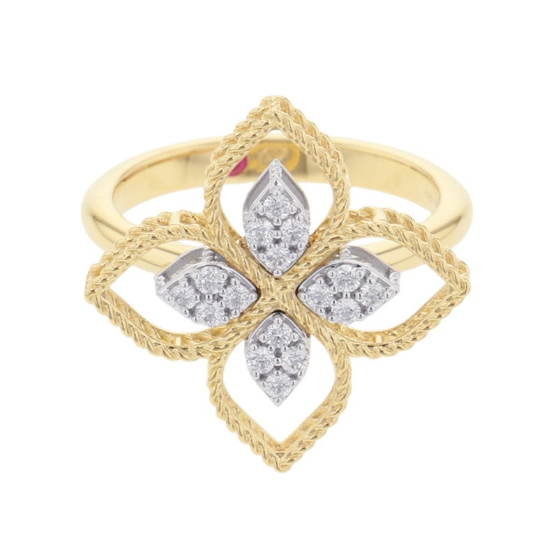 ロベルトコイン リング デザート フラワー ラージ ダイヤ 計0.19ct/ルビー 1P K18YG/K18WG 約11号 ADR777RI2665_YW_014.00