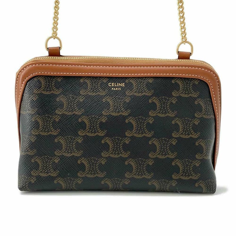 セリーヌ チェーンショルダーバッグ トリオンフ チェーンクラッチ 10E382 CELINE ポーチ ブラウン