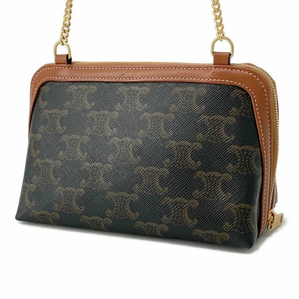 セリーヌ チェーンショルダーバッグ トリオンフ チェーンクラッチ 10E382 CELINE ポーチ ブラウン