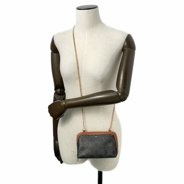 セリーヌ チェーンショルダーバッグ トリオンフ チェーンクラッチ 10E382 CELINE ポーチ ブラウン