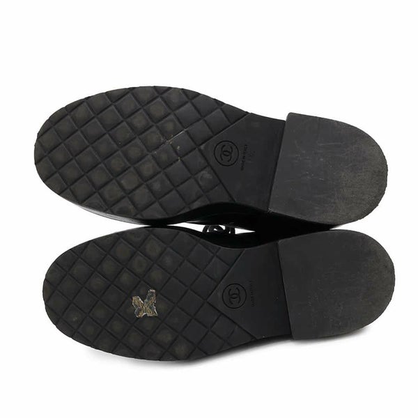 シャネル ショートブーツ ココマーク レースアップ パテント フェイクパール レディースサイズ37 1/2C G33169 靴 黒