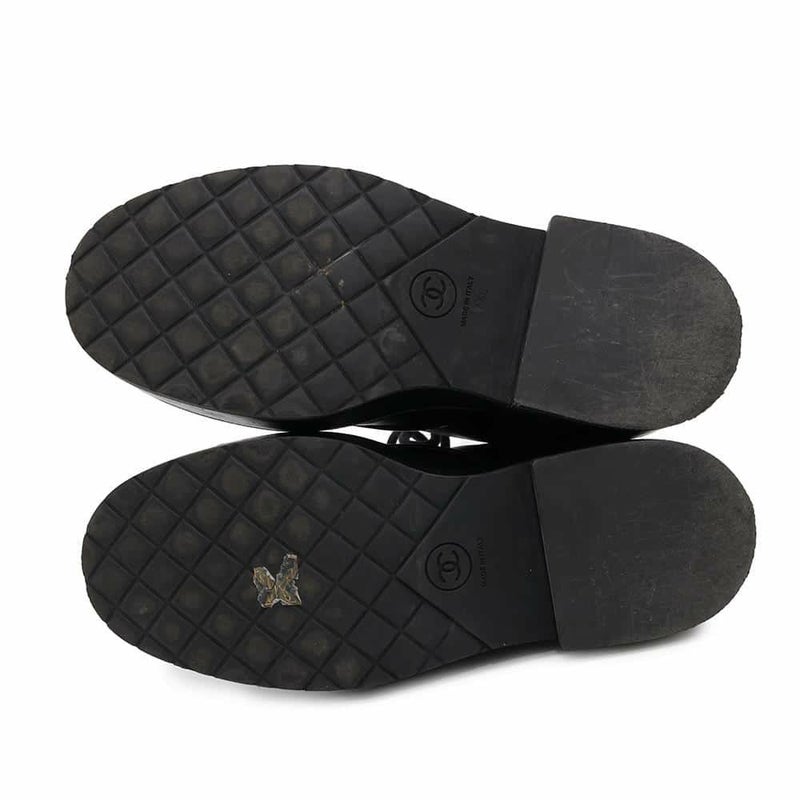 シャネル ショートブーツ ココマーク レースアップ パテント フェイクパール レディースサイズ37 1/2C G33169 靴 黒