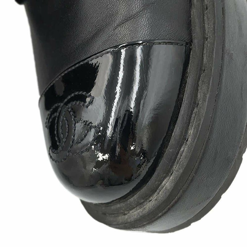 シャネル ショートブーツ ココマーク レースアップ パテント フェイクパール レディースサイズ37 1/2C G33169 靴 黒