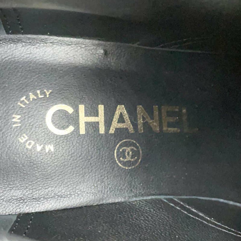 シャネル ショートブーツ ココマーク レースアップ パテント フェイクパール レディースサイズ37 1/2C G33169 靴 黒