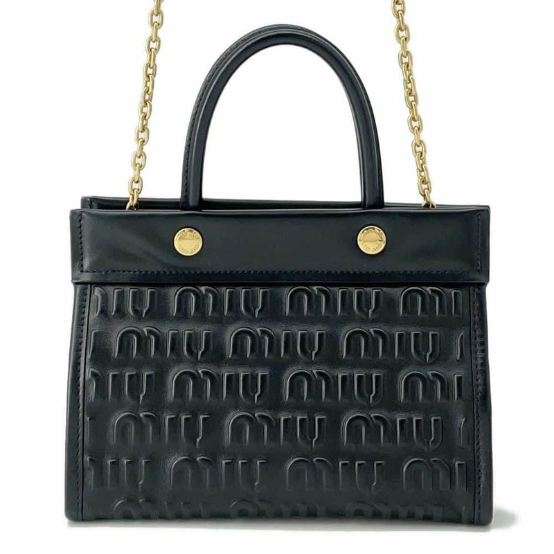 ミュウミュウ ハンドバッグ エンボスロゴ レザー 5BA243 Miu Miu 2wayショルダーバッグ 黒