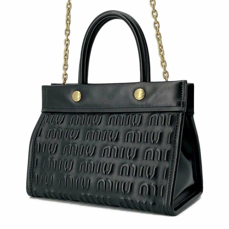 ミュウミュウ ハンドバッグ エンボスロゴ レザー 5BA243 Miu Miu 2wayショルダーバッグ 黒