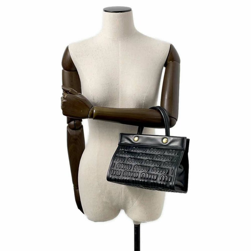 ミュウミュウ ハンドバッグ エンボスロゴ レザー 5BA243 Miu Miu 2wayショルダーバッグ 黒