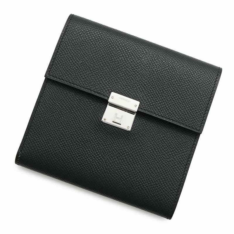 エルメス 三つ折り財布 クリック12 ブラック/シルバー金具 エプソン C刻印 HERMES 黒 財布