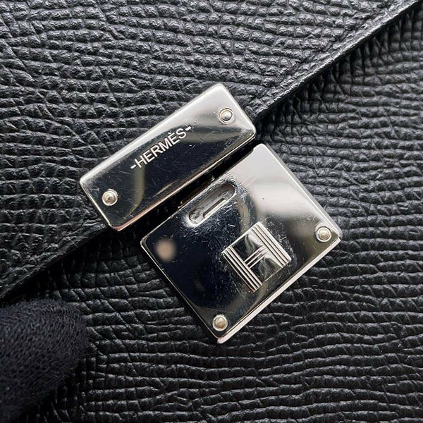 エルメス 三つ折り財布 クリック12 ブラック/シルバー金具 エプソン C刻印 HERMES 黒 財布