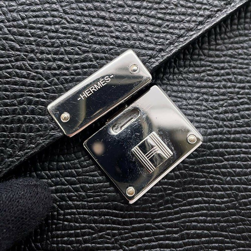 エルメス 三つ折り財布 クリック12 ブラック/シルバー金具 エプソン C刻印 HERMES 黒 財布