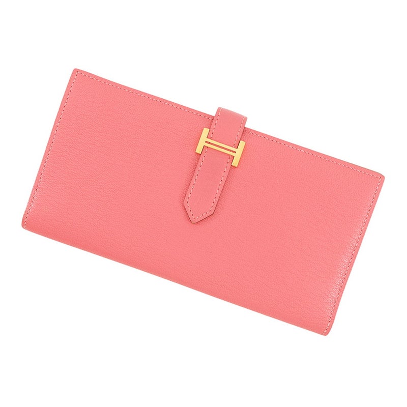 エルメス 長財布 ベアンスフレ マチ有り ローズリップスティック/ゴールド金具 シェブルミゾル A刻印 シェーブル