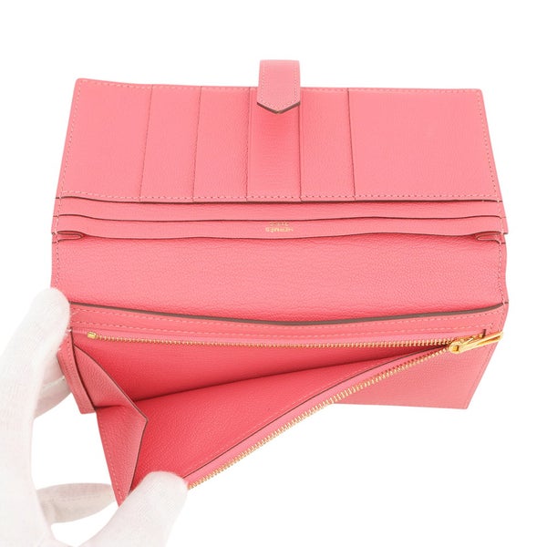 エルメス 長財布 ベアンスフレ マチ有り ローズリップスティック/ゴールド金具 シェブルミゾル A刻印 シェーブル