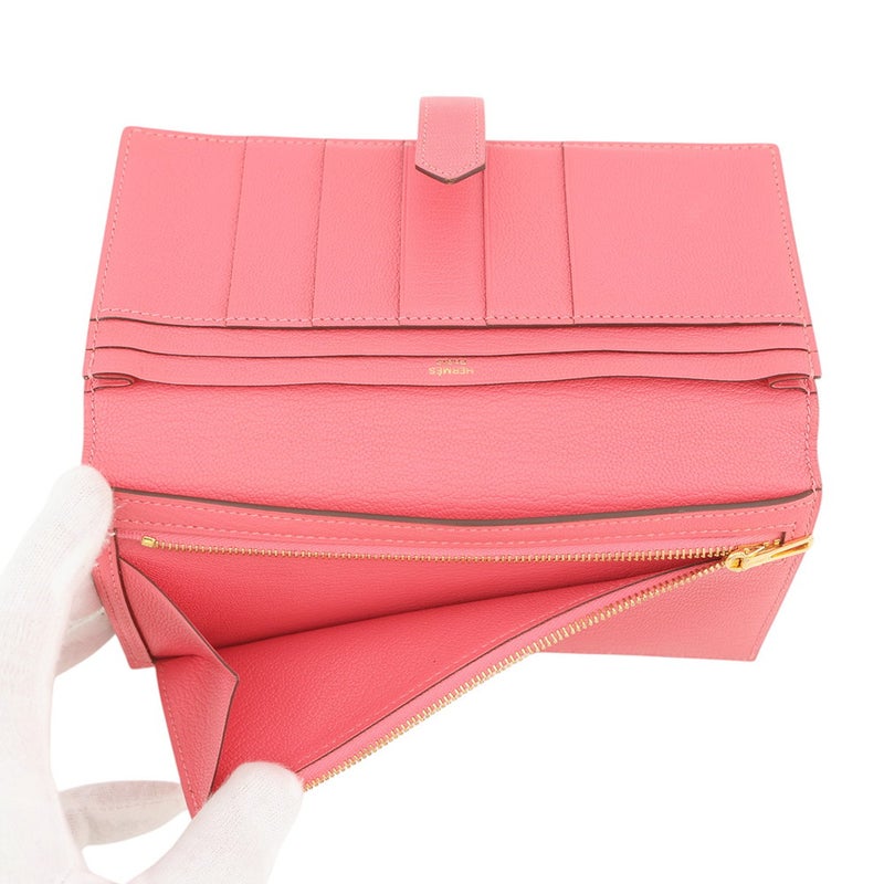 エルメス 長財布 ベアンスフレ マチ有り ローズリップスティック/ゴールド金具 シェブルミゾル A刻印 シェーブル