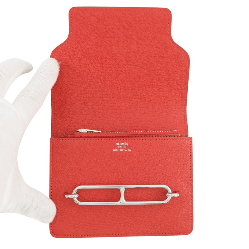 エルメス 財布 ロウリス ルリ スリム ルージュクー/シルバー金具 シェブルミゾル Z刻印 HERMES 財布