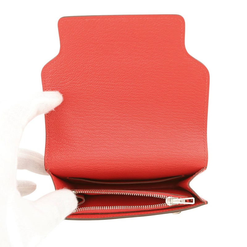 エルメス 財布 ロウリス ルリ スリム ルージュクー/シルバー金具 シェブルミゾル Z刻印 HERMES 財布