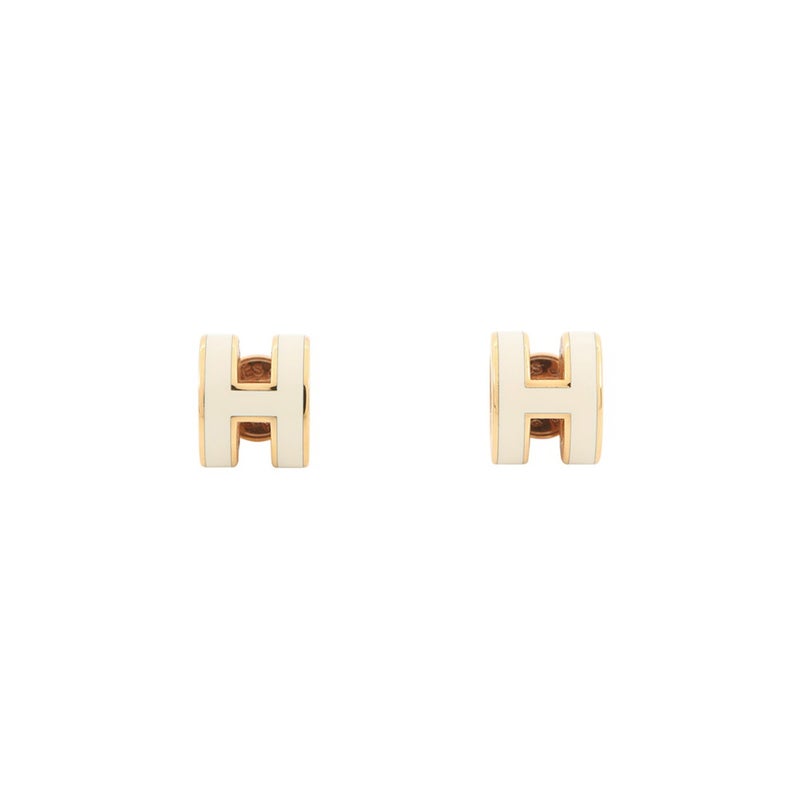 エルメス ピアス ミニ・ポップアッシュ ホワイト/ゴールド金具 Hモチーフ HERMES Pop H ポップH 白
