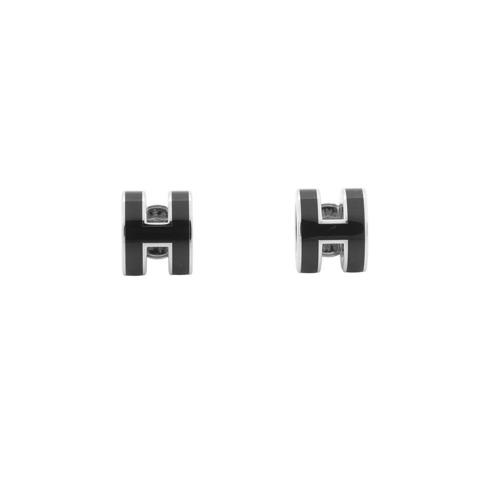 エルメス ピアス ミニ・ポップアッシュ ブラック/シルバー金具 H
