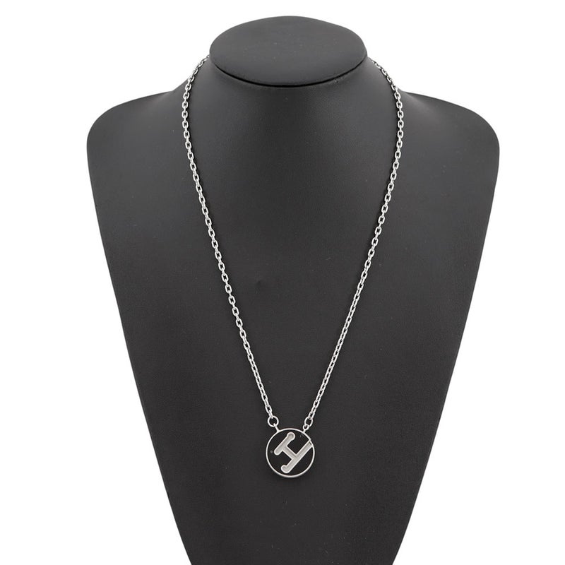 エルメス ネックレス ラビリンス ブラック/シルバー金具 HERMES アクセサリー 黒