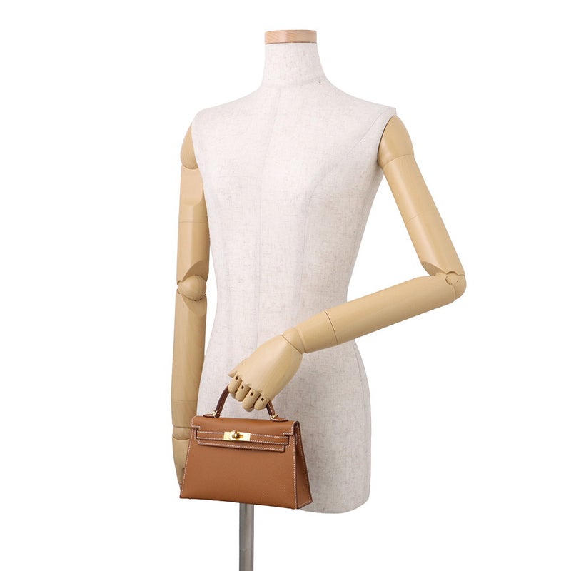 エルメス ハンドバッグ ミニケリー 外縫い ゴールド/ゴールド金具 エプソン K刻印 HERMES Kelly 2wayバッグ