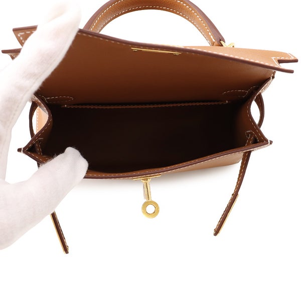 エルメス ハンドバッグ ミニケリー 外縫い ゴールド/ゴールド金具 エプソン K刻印 HERMES Kelly 2wayバッグ