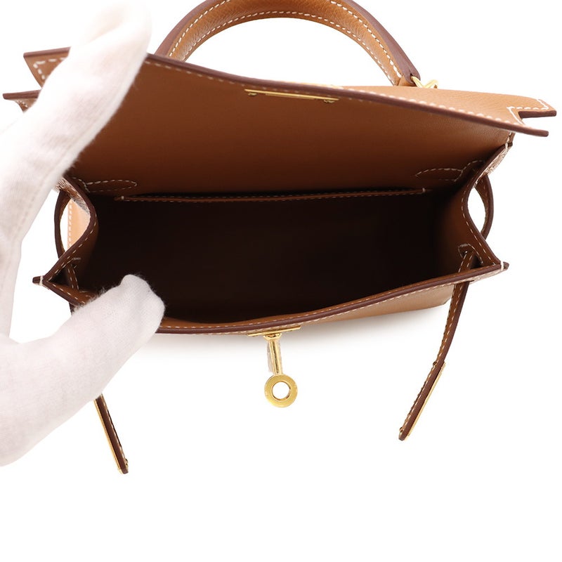 エルメス ハンドバッグ ミニケリー 外縫い ゴールド/ゴールド金具 エプソン K刻印 HERMES Kelly 2wayバッグ