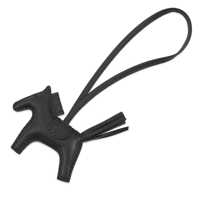 エルメス バッグチャーム ロデオPM タッチ ブラック ラムスキン/アリゲータマット G刻印 HERMES 黒