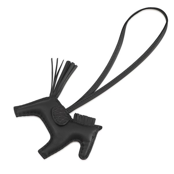 エルメス バッグチャーム ロデオPM タッチ ブラック ラムスキン/アリゲータマット G刻印 HERMES 黒
