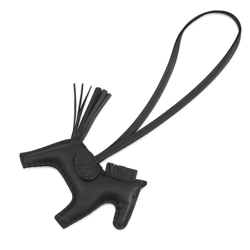 エルメス バッグチャーム ロデオPM タッチ ブラック ラムスキン/アリゲータマット G刻印 HERMES 黒