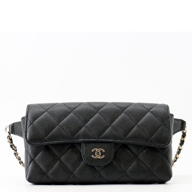 シャネル ボディバッグ ココマーク マトラッセ チェーン ウエストバッグ キャビアスキン AP5034 CHANEL 黒