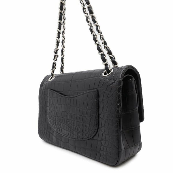 シャネル チェーンショルダーバッグ マトラッセ25 ココマーク ダブルチェーン クロコダイルマット CHANEL 黒