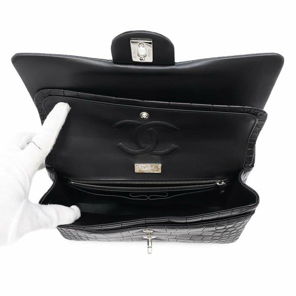 シャネル チェーンショルダーバッグ マトラッセ25 ココマーク ダブルチェーン クロコダイルマット CHANEL 黒