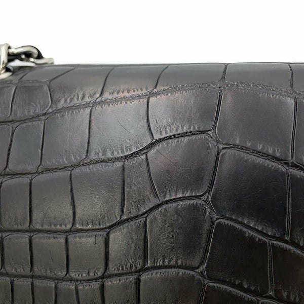 シャネル チェーンショルダーバッグ マトラッセ25 ココマーク ダブルチェーン クロコダイルマット CHANEL 黒