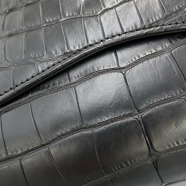 シャネル チェーンショルダーバッグ マトラッセ25 ココマーク ダブルチェーン クロコダイルマット CHANEL 黒